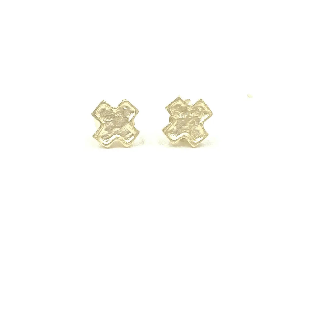 Gold Hammered Cross Stud Earrings - erin gray