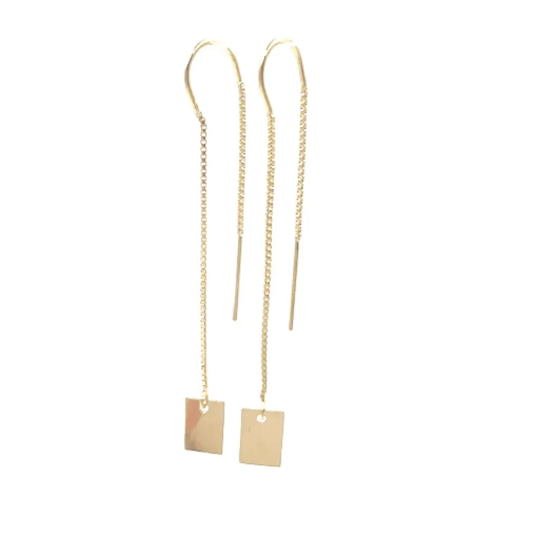 14K gold-filled threader earring from erin gray jewelry collection, showcasing sleek, minimalist design with delicate chain detail.