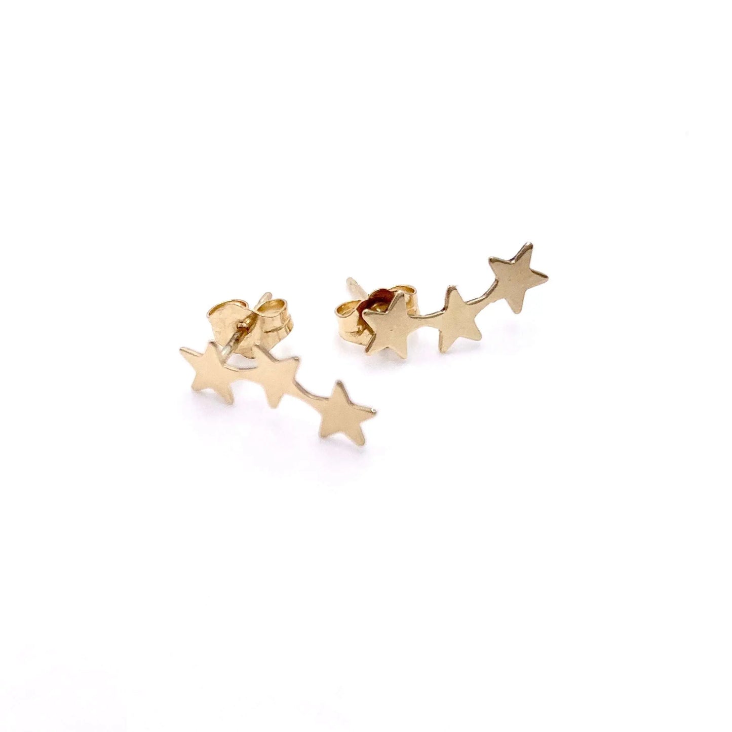 14k gold-filled teen stud earring featuring three small stars, by Erin Gray, designed for youthful, stylish jewelry.