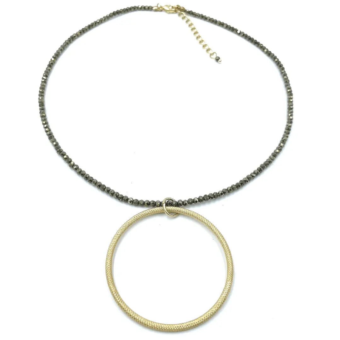 Erin Gray Circle of Love on Pyrite necklace featuring a pendant with a circular design and pyrite gemstone for elegant jewelry.