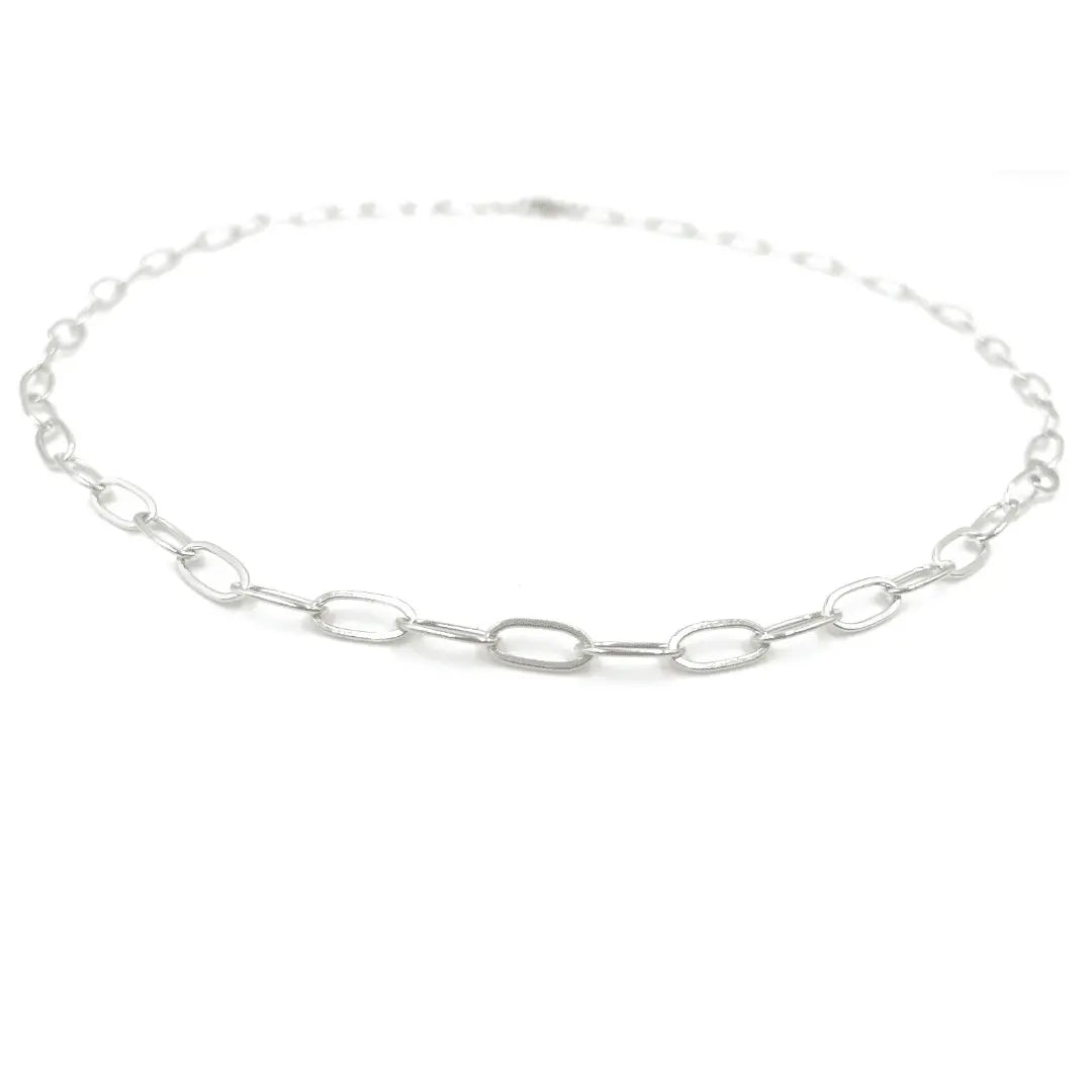 Sterling silver paperclip links necklace by erin gray, 18-inch length, showcasing sleek, modern jewelry design.