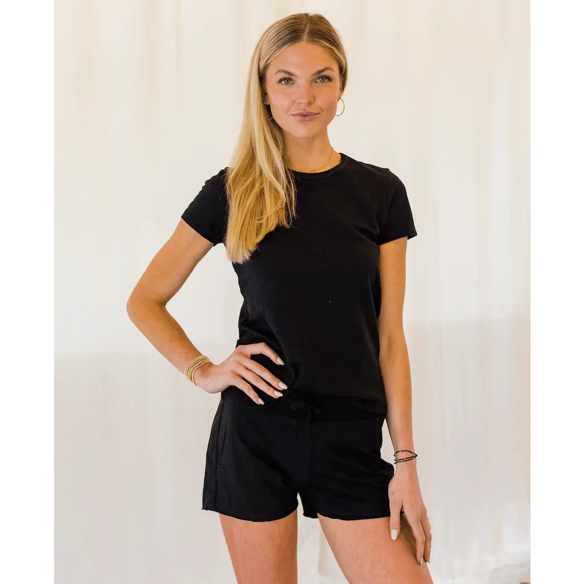 Black lounge shorts by erin gray, casual cotton pants and bottoms designed for comfort and relaxed style.