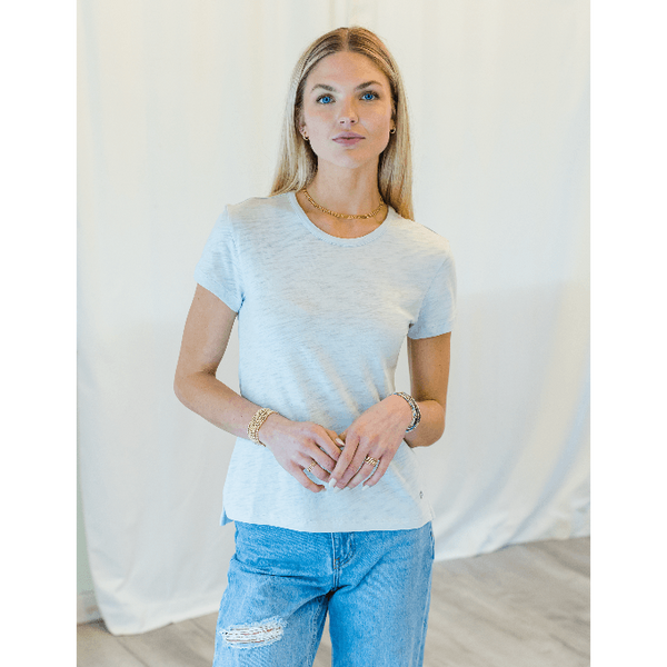 erin gray:Short Sleeve Jeans Crew in Pale Blue,XS