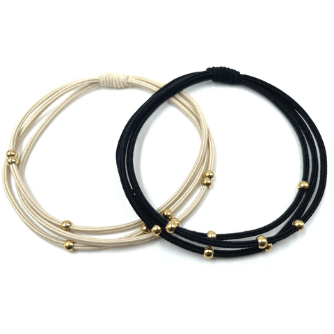 erin gray:3mm Gold Water Pony Waterproof Bracelet Hair Bands in Black and Beige(#2)