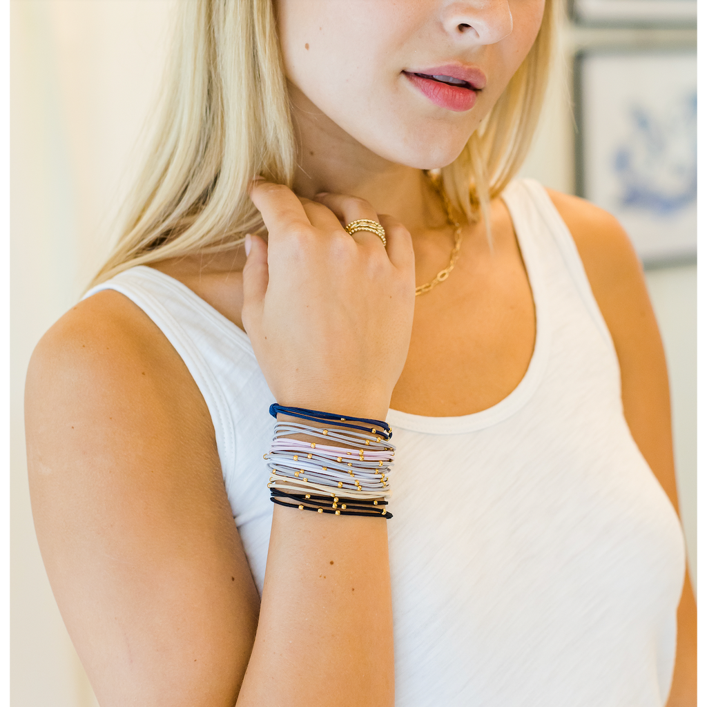 erin gray:3mm Gold Water Pony Waterproof Bracelet Hair Bands in Light Blue and White(#4)