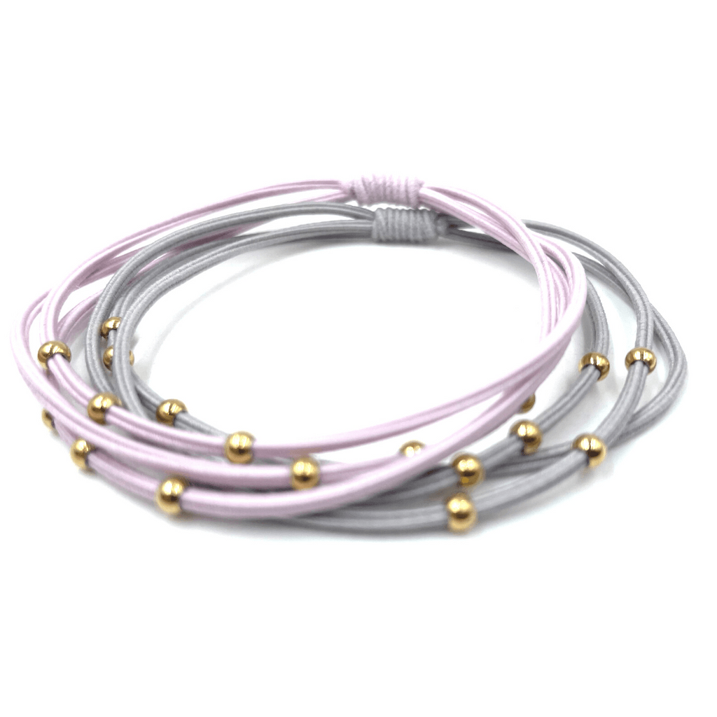 erin gray:3mm Gold Water Pony Waterproof Bracelet Hair Bands in Gray and Pink(#5)