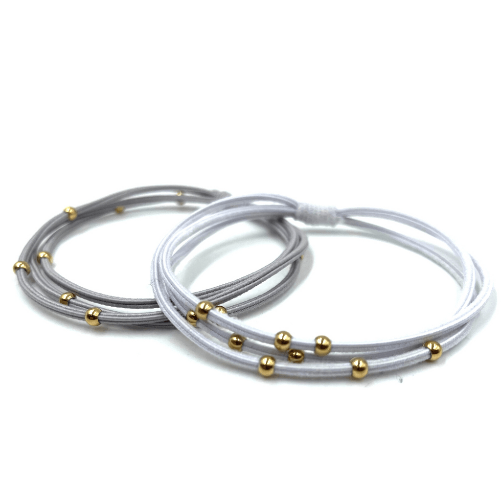 erin gray:3mm Gold Water Pony Waterproof Bracelet Hair Bands in Gray and White(#1)