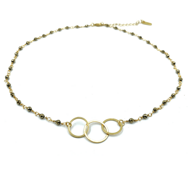 erin gray:3 Hoops on Pyrite Short Necklace