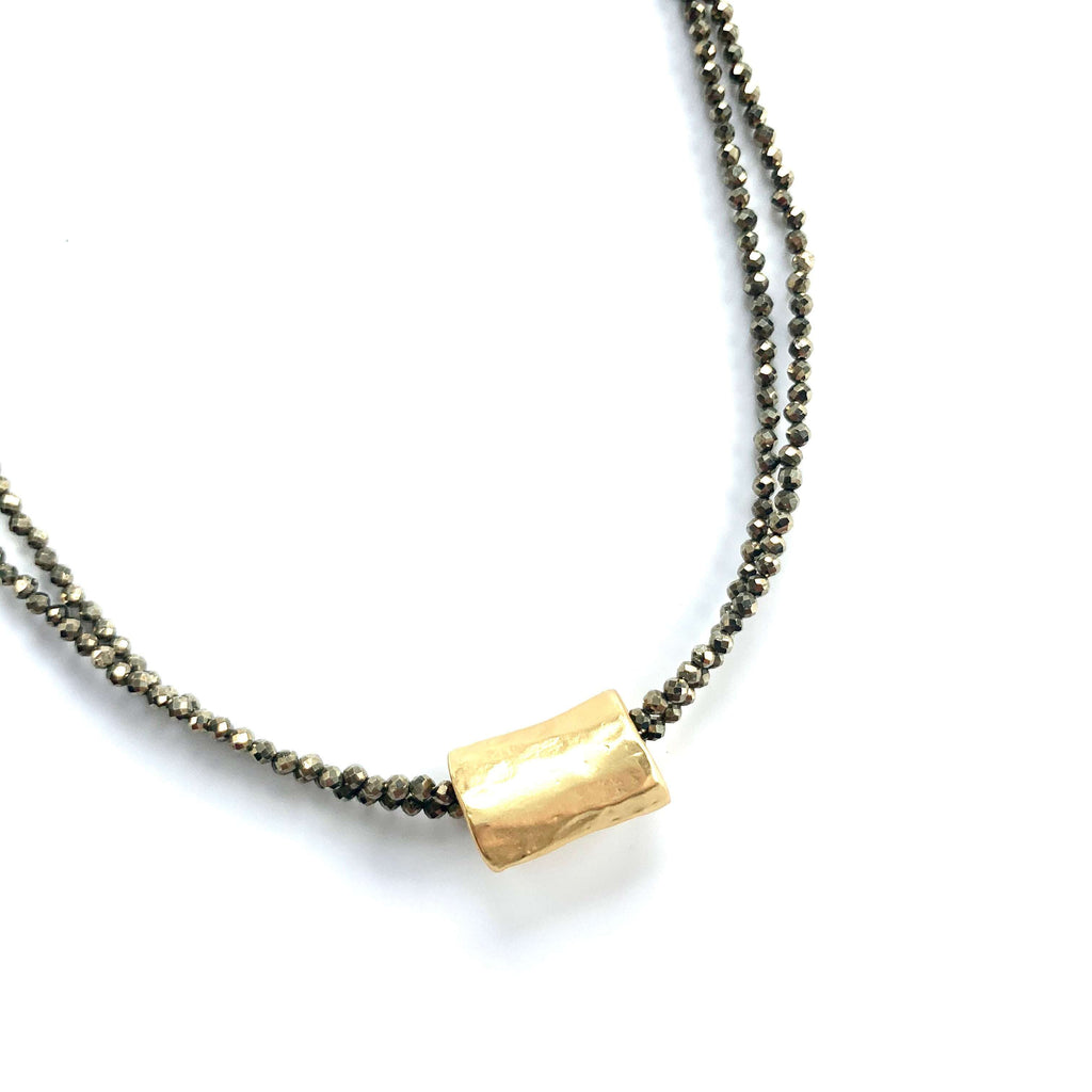 erin gray:Barrel on Double Pyrite Beaded Necklace