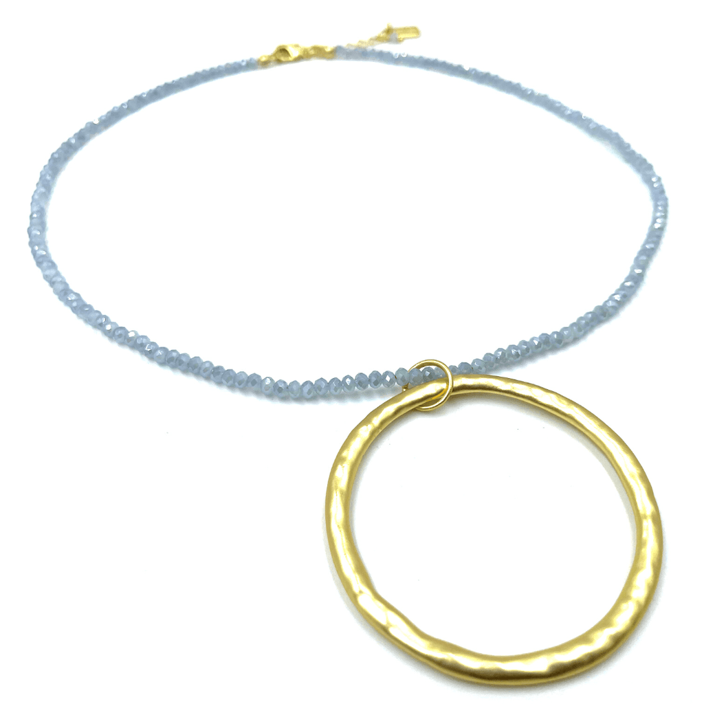 erin gray:Big Gold on Pale Blue Beaded Statement Necklace