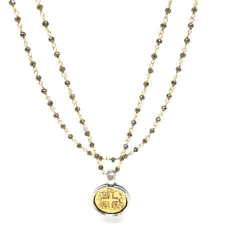 erin gray:Coin in Gold on Pyrite Long Necklace