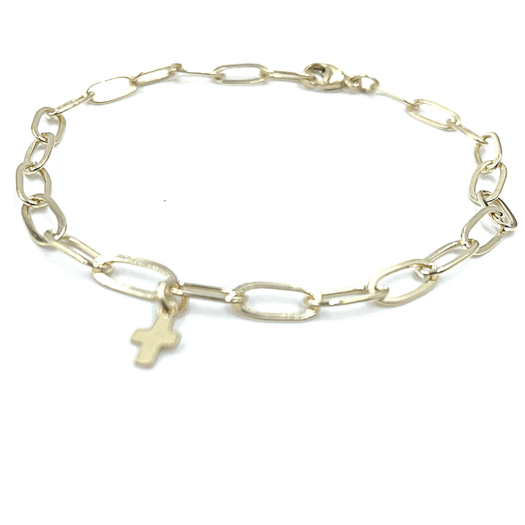 erin gray:Essential Paperclip Links Bracelet in 14k gold filled with luxe cross