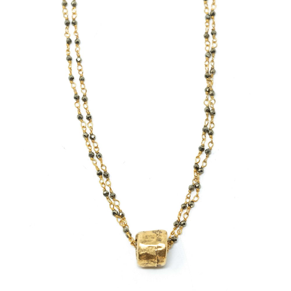 
                      
                        erin gray:Small Gold Barrel on Double Pyrite Necklace
                      
                    