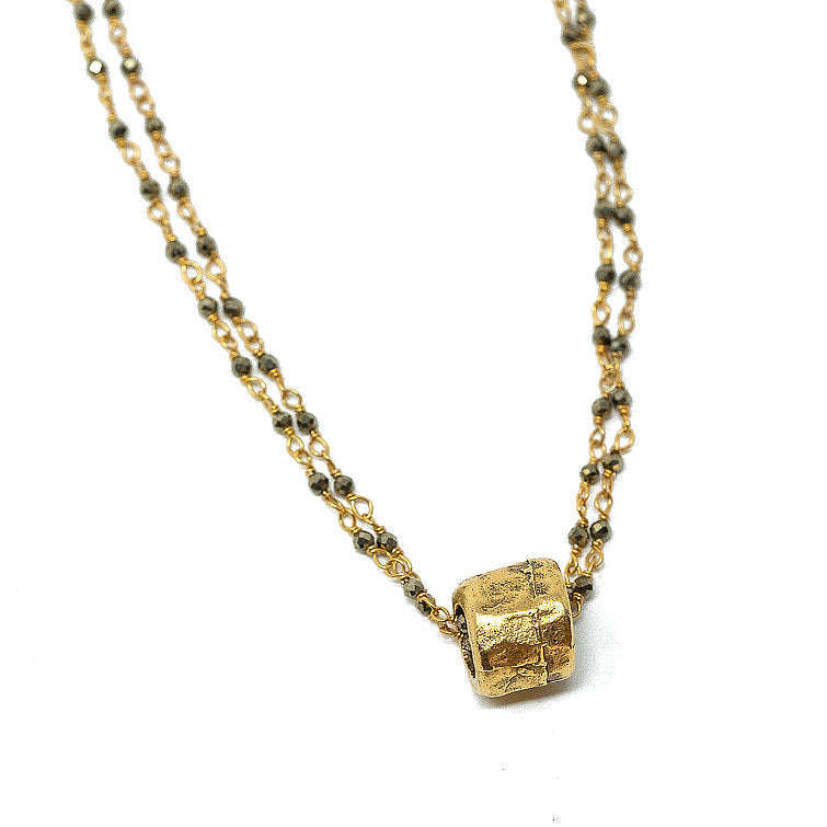 
                      
                        erin gray:Small Gold Barrel on Double Pyrite Necklace
                      
                    