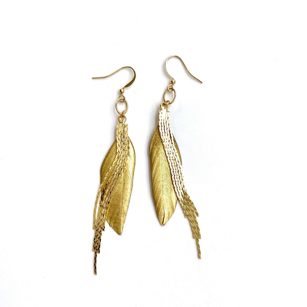 erin gray:Gold Feather Dangler Earring