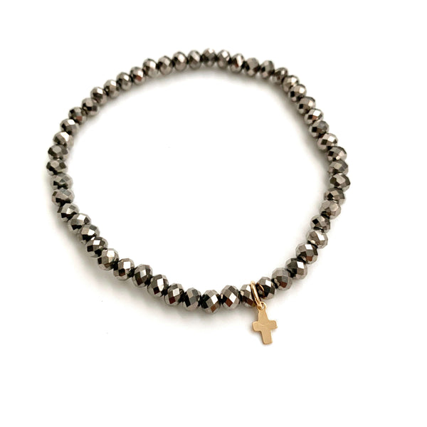 erin gray:Luxe Cross Bracelet in Metallic Gray,Default Title