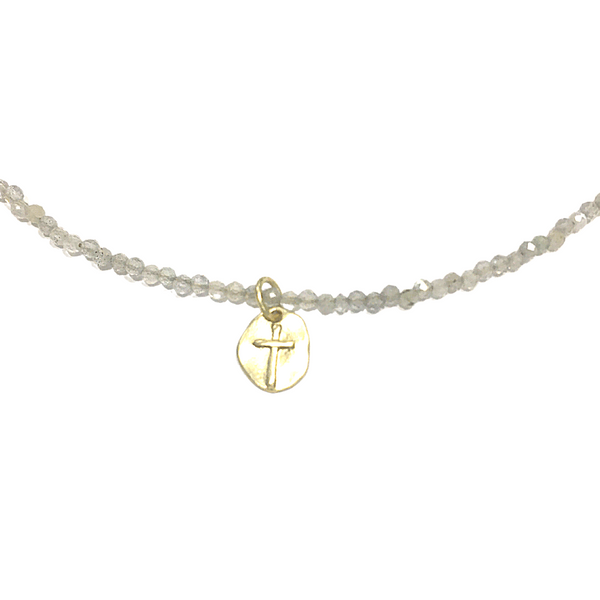 erin gray:Hope cross necklace in gold + labradorite
