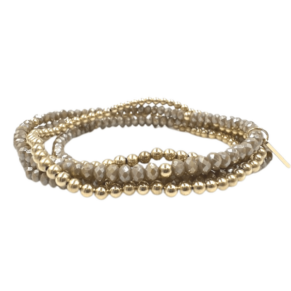 erin gray:3mm Waterproof Karma Champagne and Gold 5-Stack Bracelet