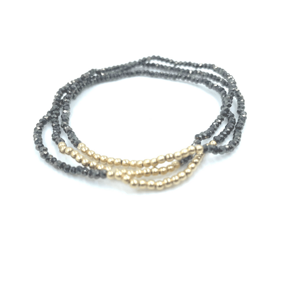 erin gray:Karma Skinny Pyrite + Gold Filled 3 Stack Bracelet Set