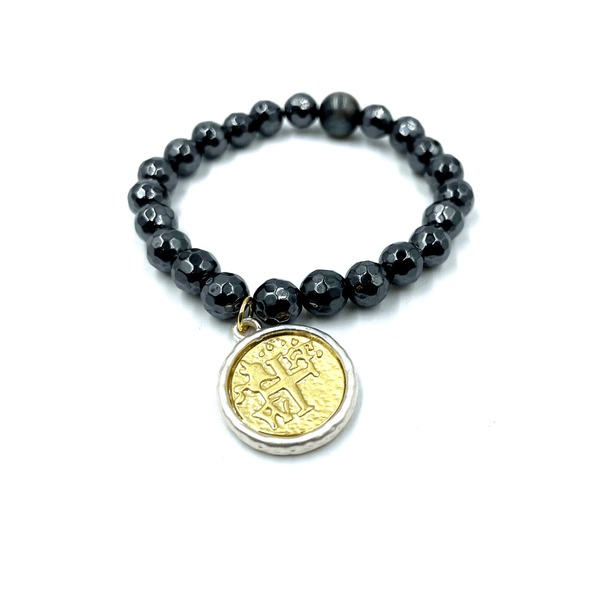 erin gray:Large Hematite + Coin Bracelet