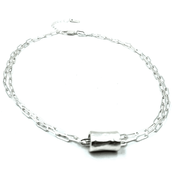 erin gray:Silver Barrel on Double Silver Paperclip Necklace