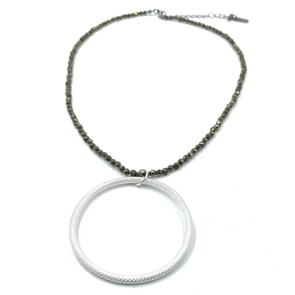 erin gray:Silver Circle of Love on Natural Pyrite Necklace