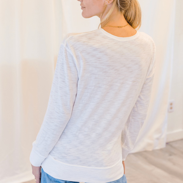 erin gray:Long Sleeve Banded Tee in White Pima Cotton Slub